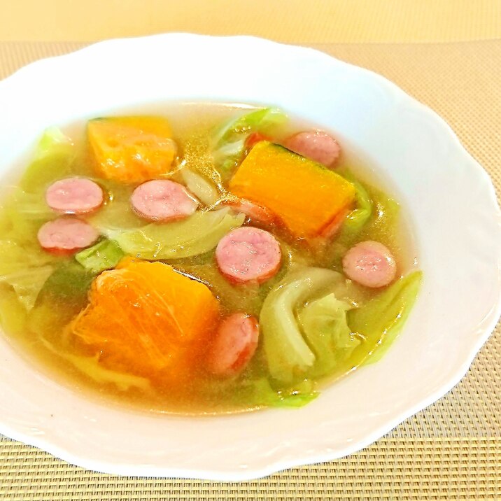 かぼちゃときゃべつとウインナーのスープ